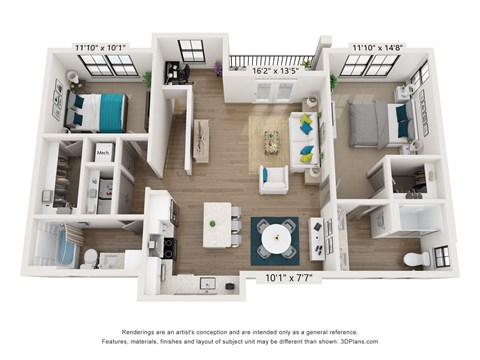 this is a 3d floor plan of a 824 square foot 1 bedroom apartment at the
